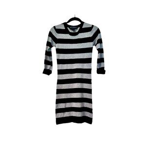 French Connection Black and Gray Striped Bodycon Sweater Mini Dress Size 4